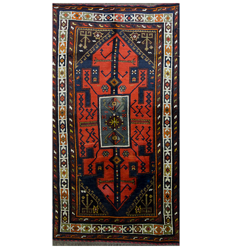 Bright Orange Blue 4x7 Tribal Hand Knotted Rug