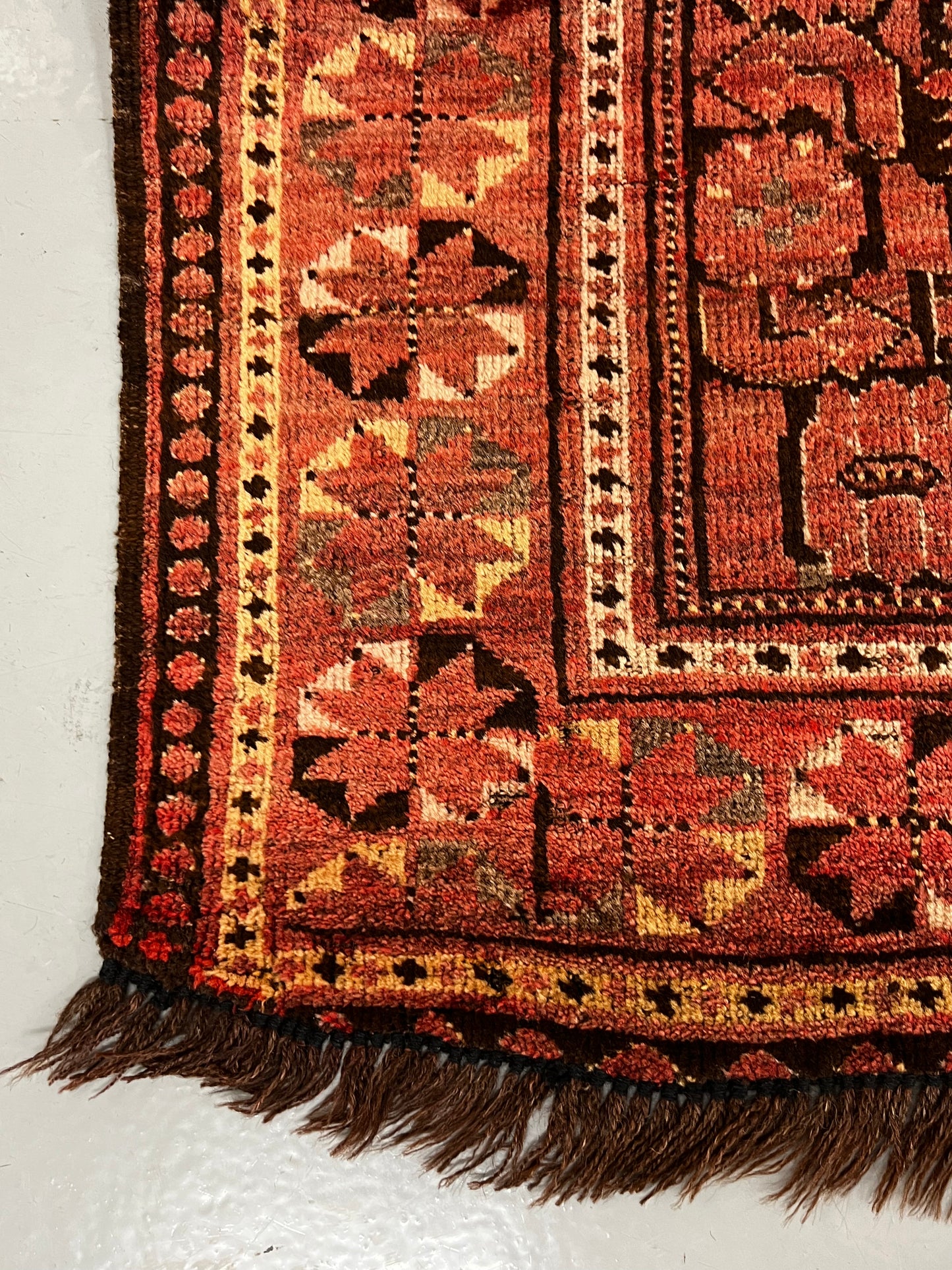 Red Brown Floral 4'4" x 8 Hand Knotted Runner Rug