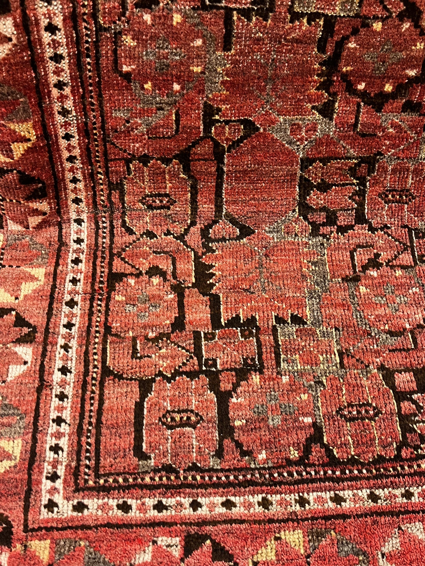 Red Brown Floral 4'4" x 8 Hand Knotted Runner Rug