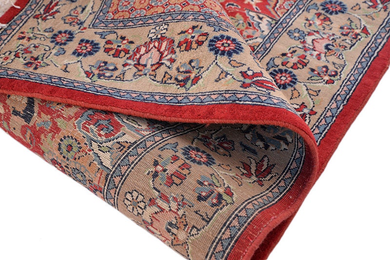 Red Oriental Rug | 3 x 5 Rug | Red Floral Rug | Bohemian Ethnic Rug | Low Pile Hand Knotted Rug