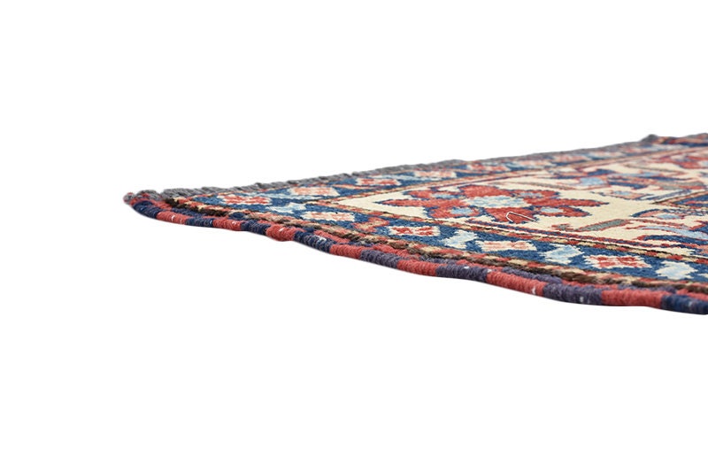 Blue Red Vintage 4 x 5 Area Rug | Floral Rug | Tribal Motif Medallion Oriental Rug | Antique Rug