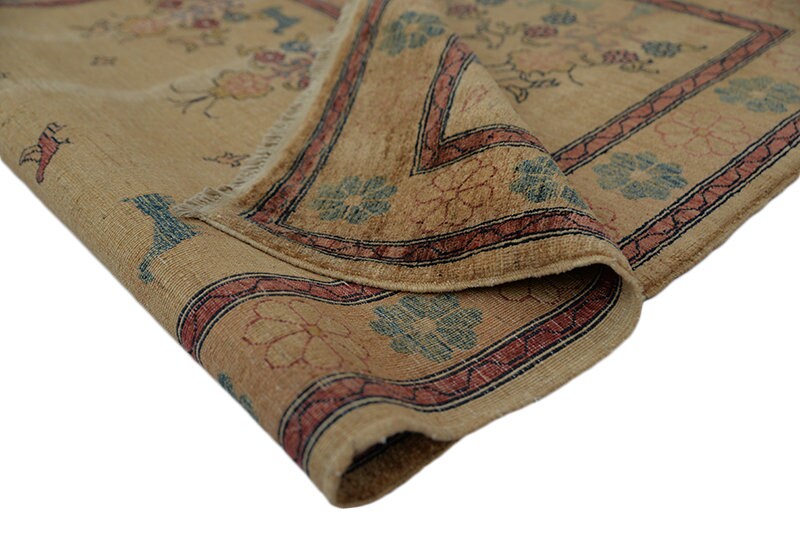 Beige Vintage Rug | 5 x 7 Feet | Farmhouse Rug | Bordered Rug | Hand Knotted Rug | Wool Rug | Soft Pile