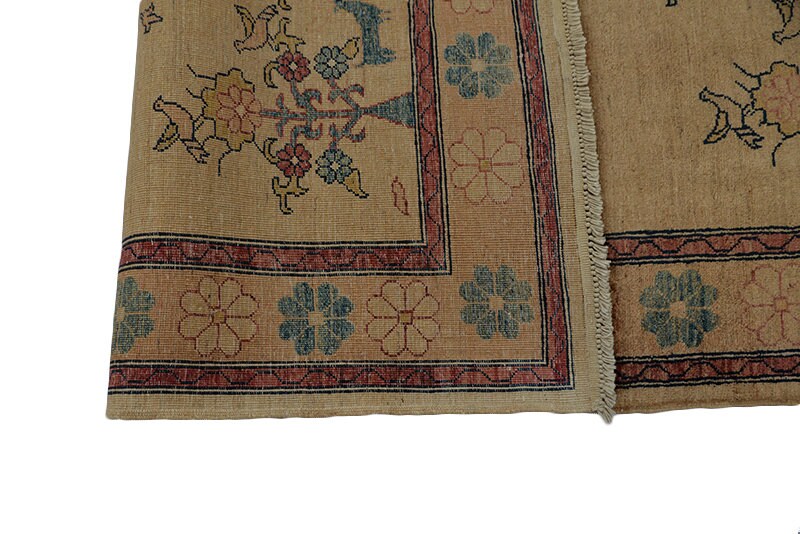 Beige Vintage Rug | 5 x 7 Feet | Farmhouse Rug | Bordered Rug | Hand Knotted Rug | Wool Rug | Soft Pile