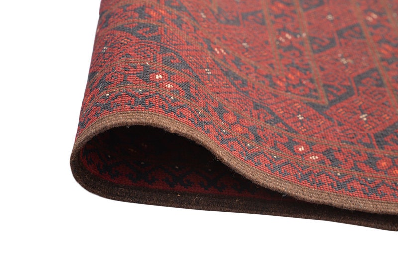 Vintage Afghan Rug | 6 x 9 Feet Rug | Red Area Rug | Hand knotted Wool Rug | Red and Navy Rug | Geometric Pattern Rug