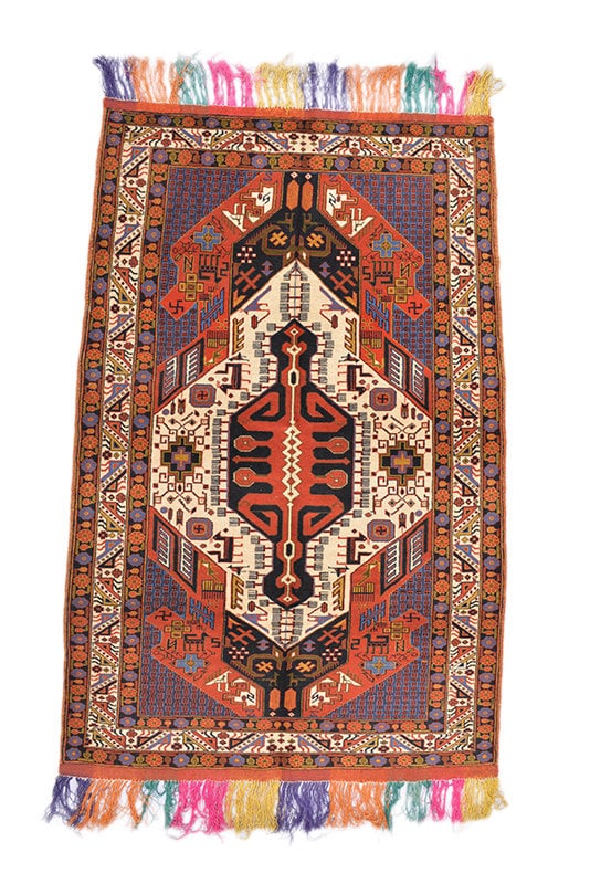 Orange Vintage Rug | Tribal Area Rug | Boho Colorful | Orange Purple Beige Rug | 4 x 7 Rug | Hand Knotted Rug