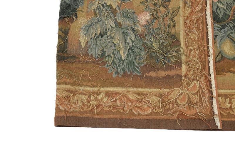 Vintage Green Brown Handmade Area Rug, Plants Design Area Rug