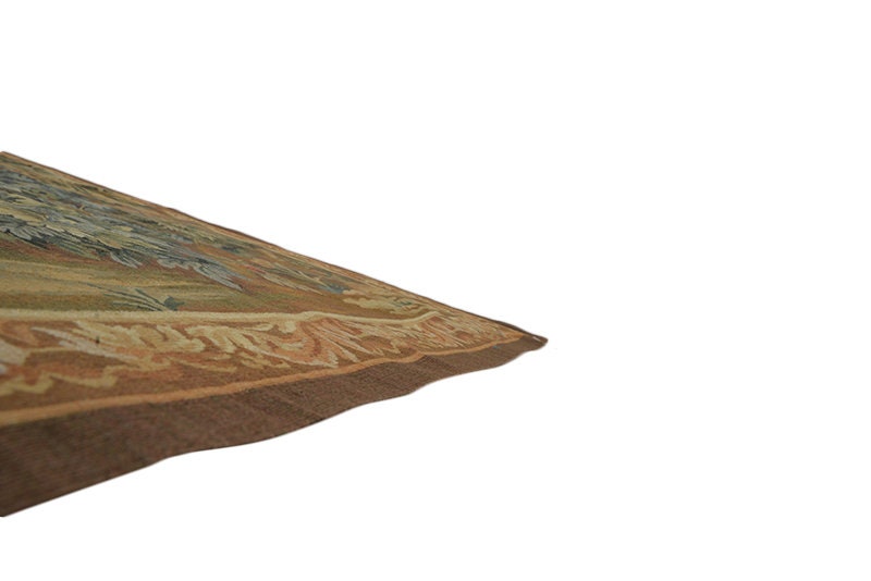 Vintage Green Brown Handmade Area Rug, Plants Design Area Rug