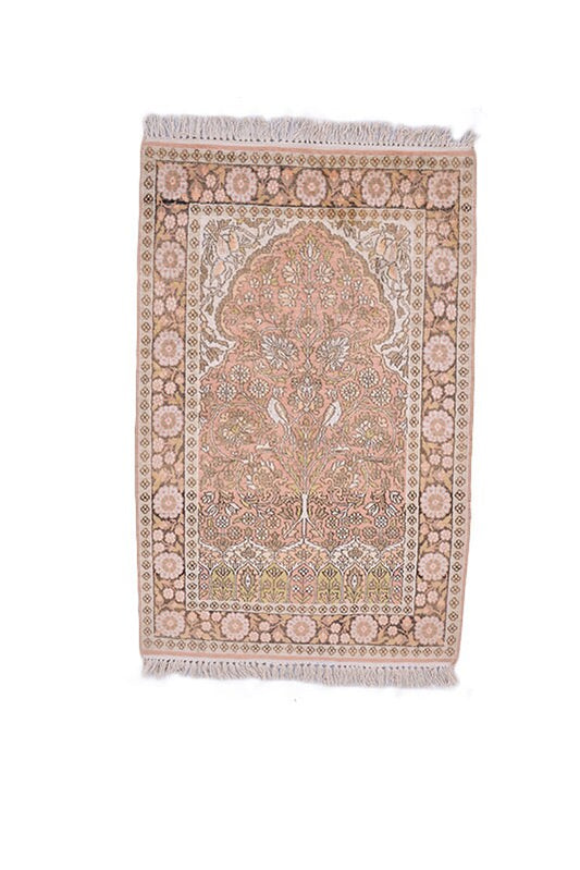 Oriental Beige Rug| Vintage Tan and Ivory | Wool Rug | Hand Knotted Area Rug | Floral Oriental Details