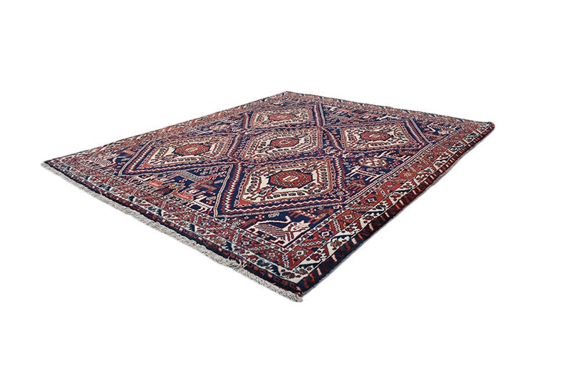 Navy Vintage Rug | Geometric Tribal Rug | Red and Blue Hand Knotted Rug | 4 x 6 Area Rug | Bohemian Decor | Wool Authentic Rug