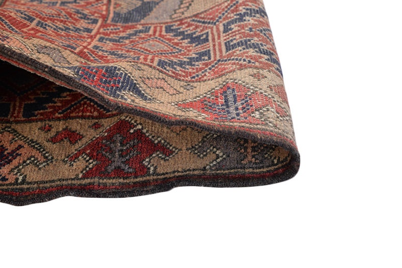 Vintage Stunning Handmade Runner Rug | Tribal Boho Runner | 3 x 12 ft Runner | Red Beige Runner | Hand Knotted Runner | Long Wool Runner