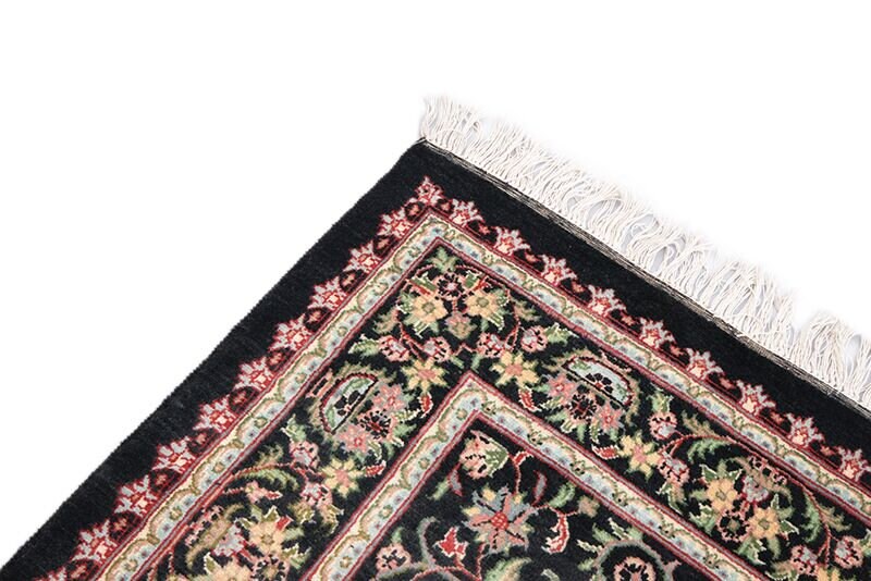 Black Oriental Rug | 4 x 6 Rug | Floral Rug | Hand Knotted Rug | Medallion Rug | Black and Beige Rug