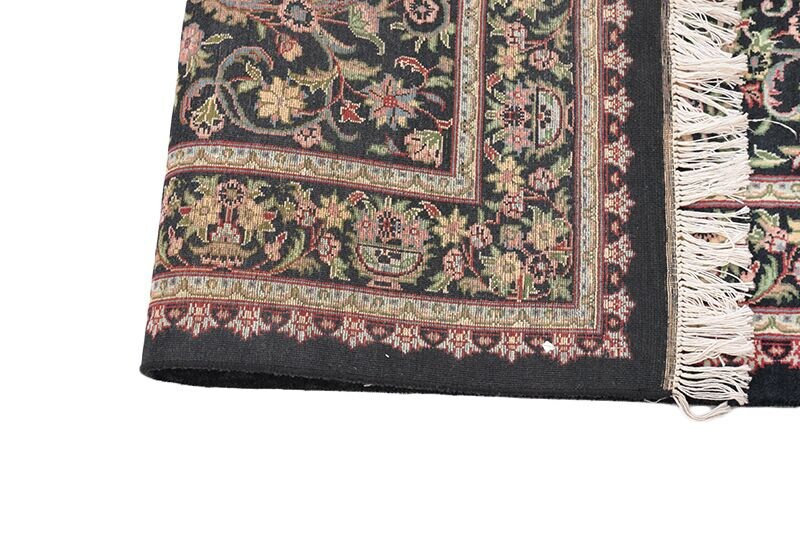 Black Oriental Rug | 4 x 6 Rug | Floral Rug | Hand Knotted Rug | Medallion Rug | Black and Beige Rug