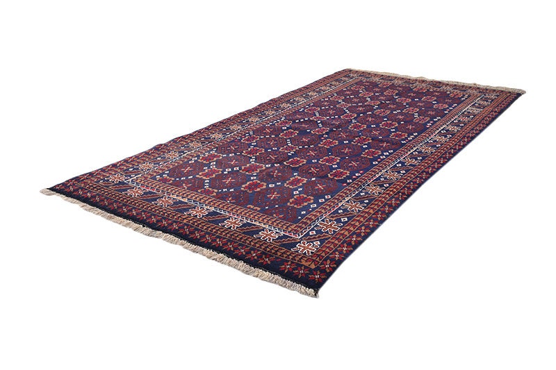 Vintage Navy Rug | Blue Red Tribal Rug | 5 x 8 Rug | Geometric Rug | Hand Woven Rug | Oriental Rug