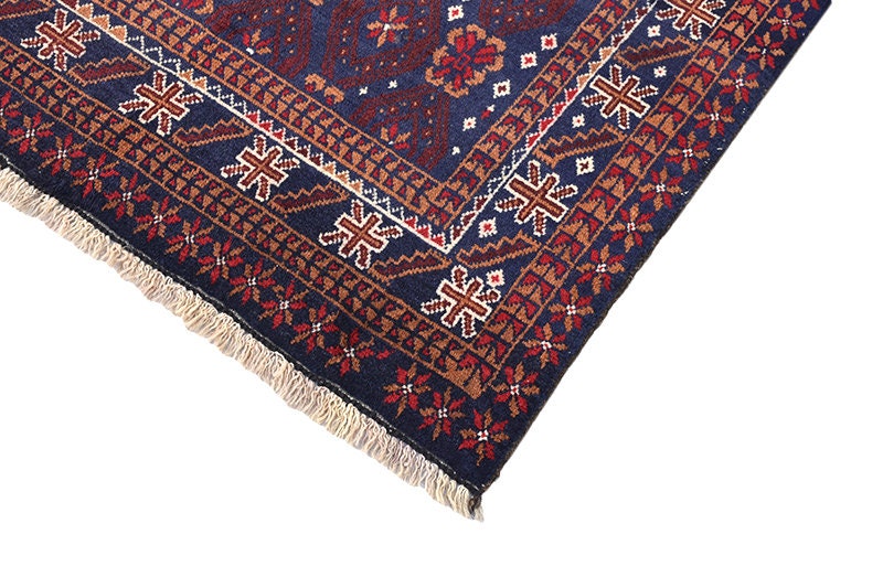 Vintage Navy Rug | Blue Red Tribal Rug | 5 x 8 Rug | Geometric Rug | Hand Woven Rug | Oriental Rug