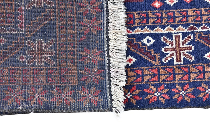 Vintage Navy Rug | Blue Red Tribal Rug | 5 x 8 Rug | Geometric Rug | Hand Woven Rug | Oriental Rug