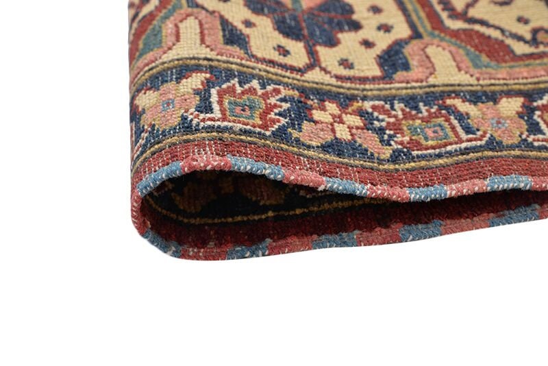 Vintage Tribal Print Rug | Beige Red Navy Blue Rug | Rustic Rug | Pure Wool Rug | Geometric Rug | 4 x 6 Rug | Persian Rug