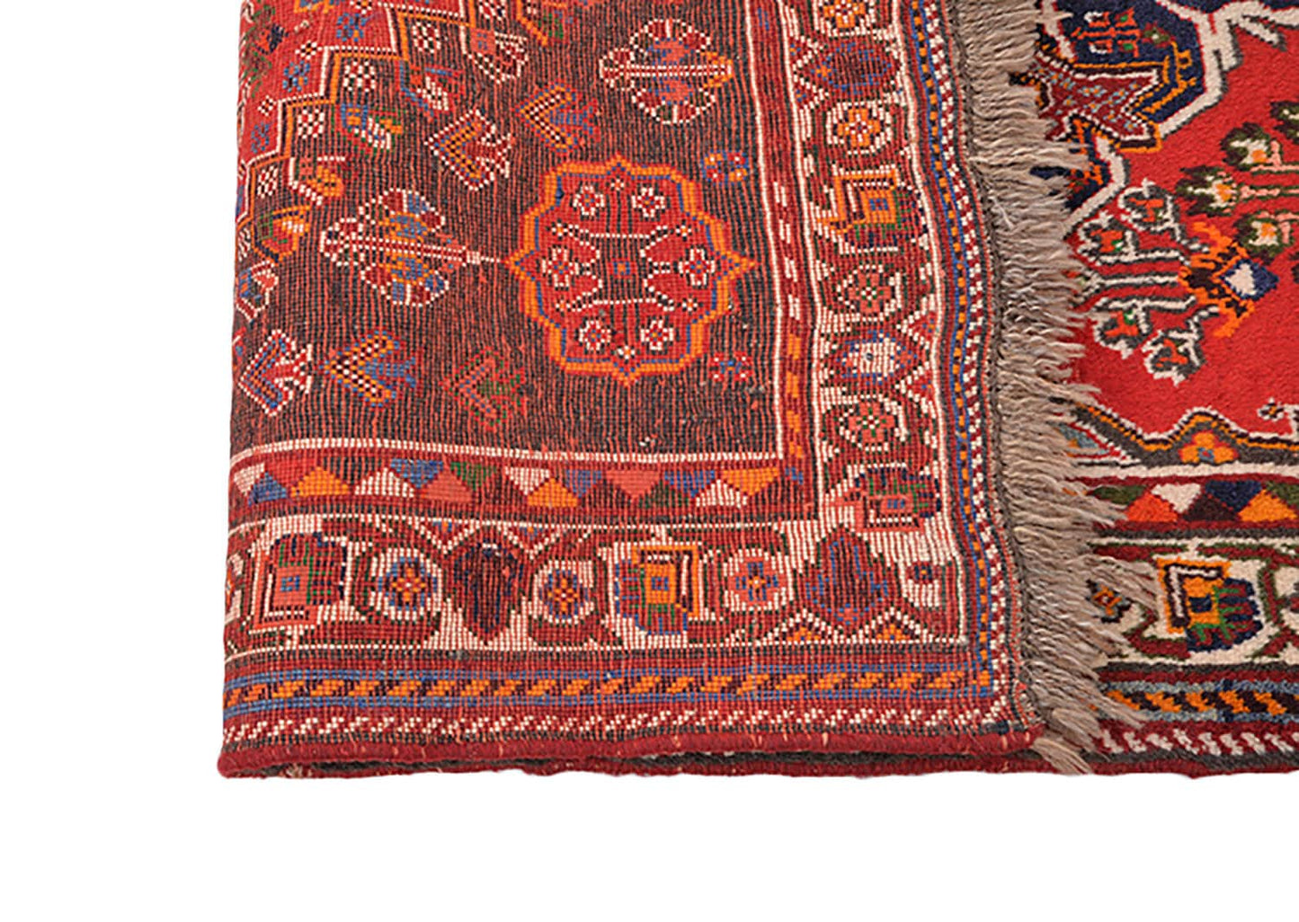 Red Bohemian 4 x 5 Rug | Geometric Vintage Wool Rug | Tribal Persian Hand Knotted Bright Medallion Rug