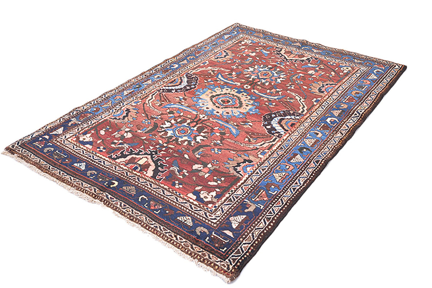 7 x 4 Feet Rug | Vintage Area Rug | Red Blue Oriental Rug | Hand Knotted Rug | Wool Rug | Traditional Rug