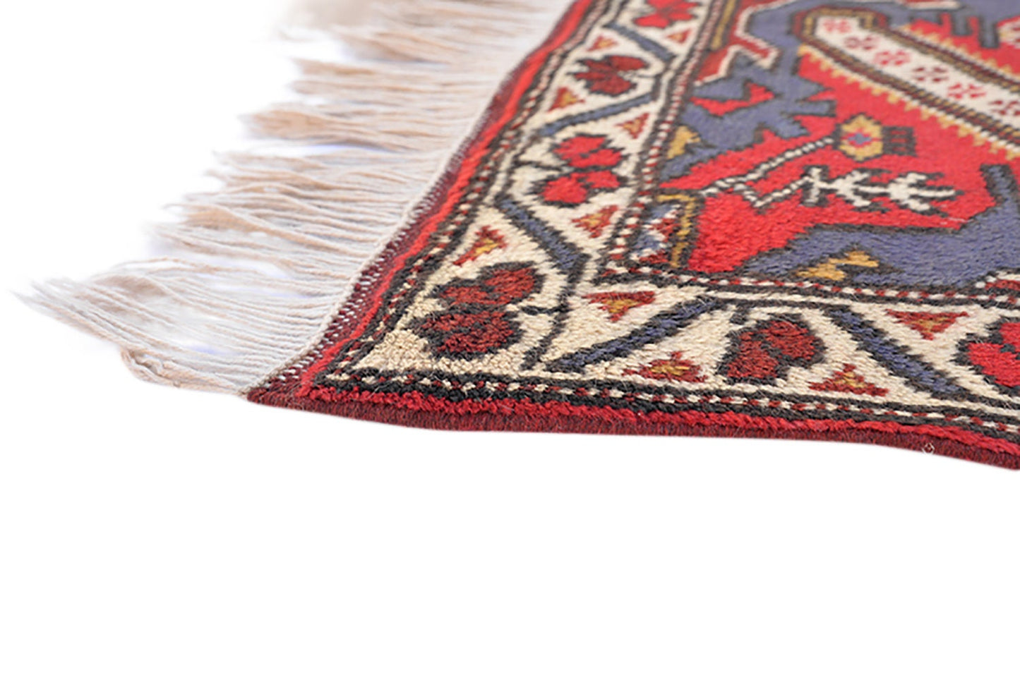 Tribal Kazak Red Blue Rug | 3x6 RunnerRug | Geometric Pattern Rug | Kitchen Accent Wool Hand Knotted Rug