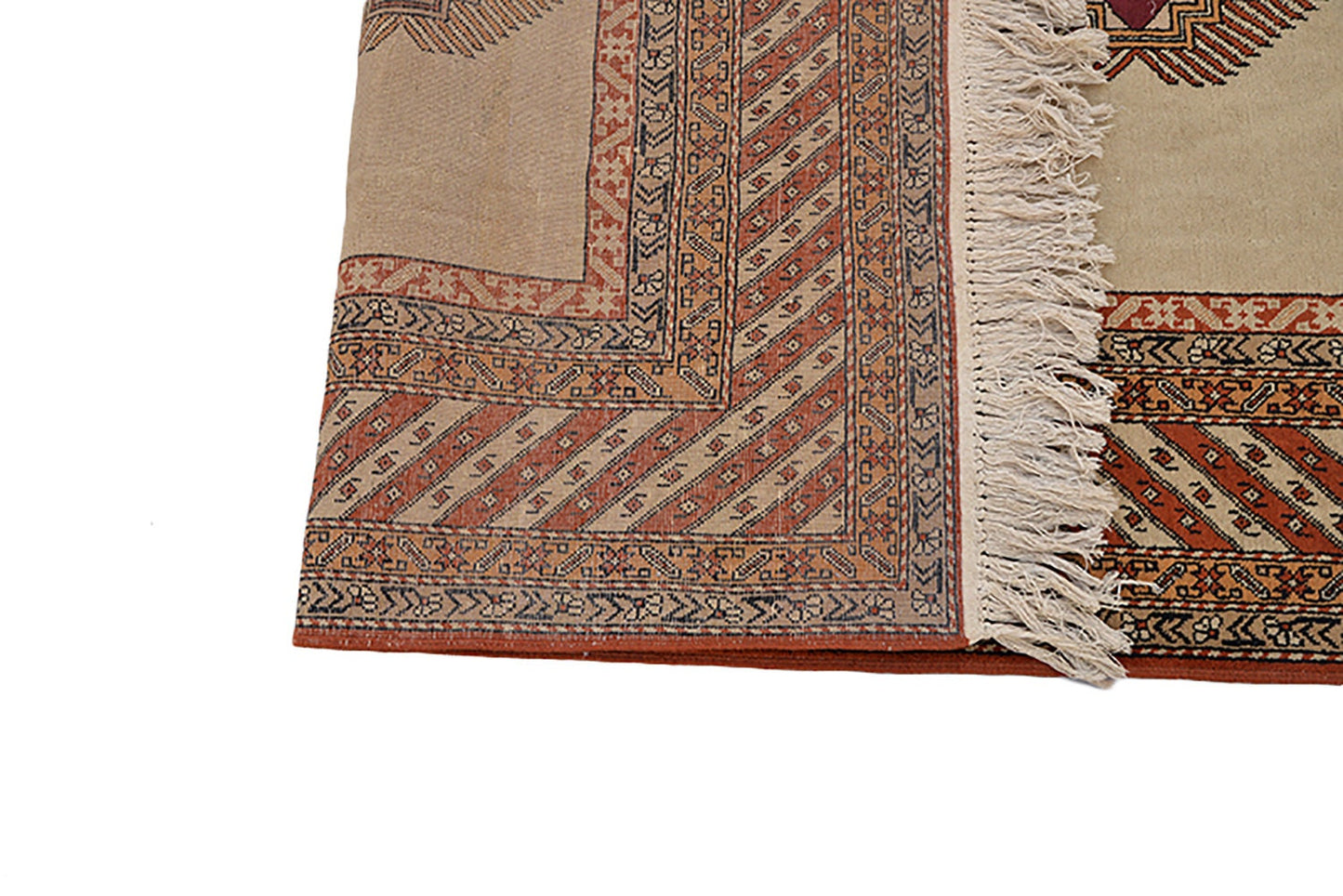 Beige Brown Area Rug | Handmade Persian Caucasian | Red Medallions | 5 x 7 Feet | Rustic Style Neutral Rug Soft Pile Rug