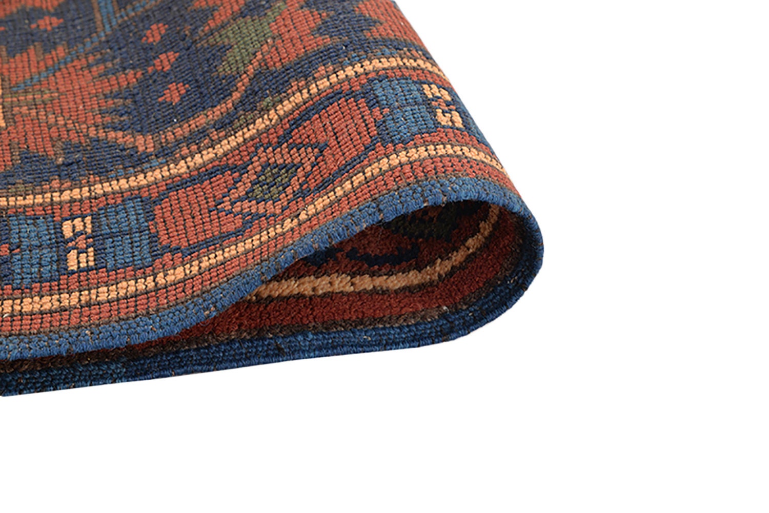 5 x 7 Feet Rug | Hand Knotted Coral Blue Rug | Persian Rug Caucasian | Geometric Medallion Rug | Orange Area Rug | Wool Antique Rug