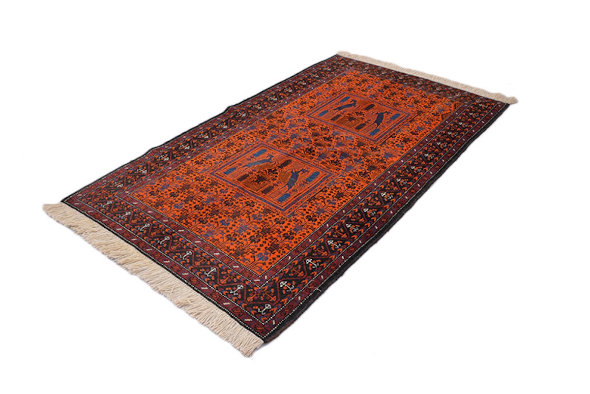 Orange Vintage Rug | Afghan Geometric Rug | 4 x 6 Ft Rug | Tribal Pattern Rug | Wool Handmade Rug