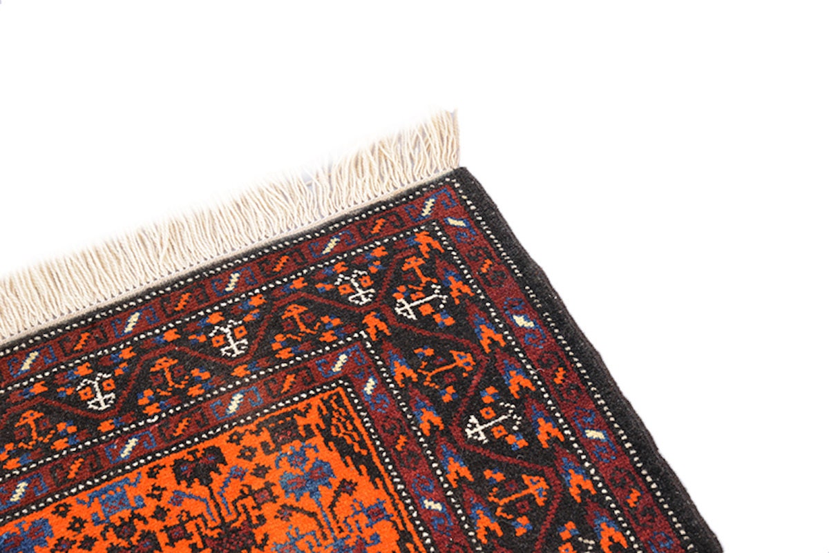Orange Vintage Rug | Afghan Geometric Rug | 4 x 6 Ft Rug | Tribal Pattern Rug | Wool Handmade Rug
