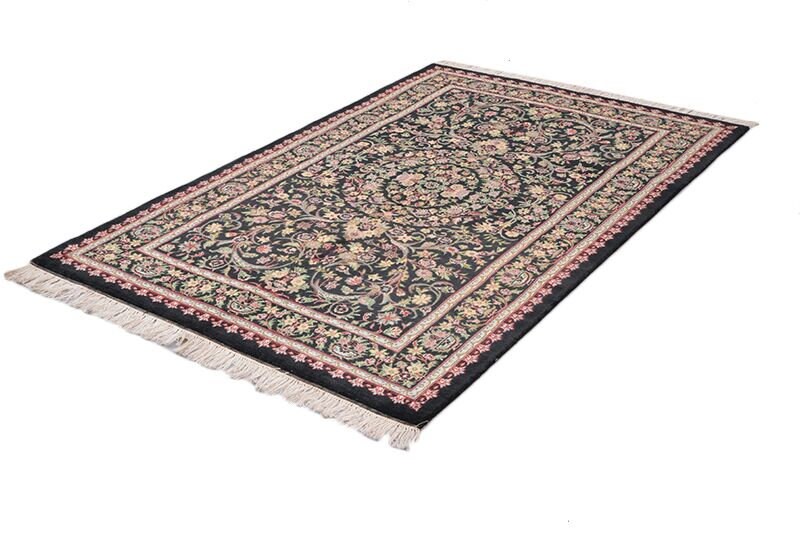 Black Oriental Rug | 4 x 6 Rug | Floral Rug | Hand Knotted Rug | Medallion Rug | Black and Beige Rug