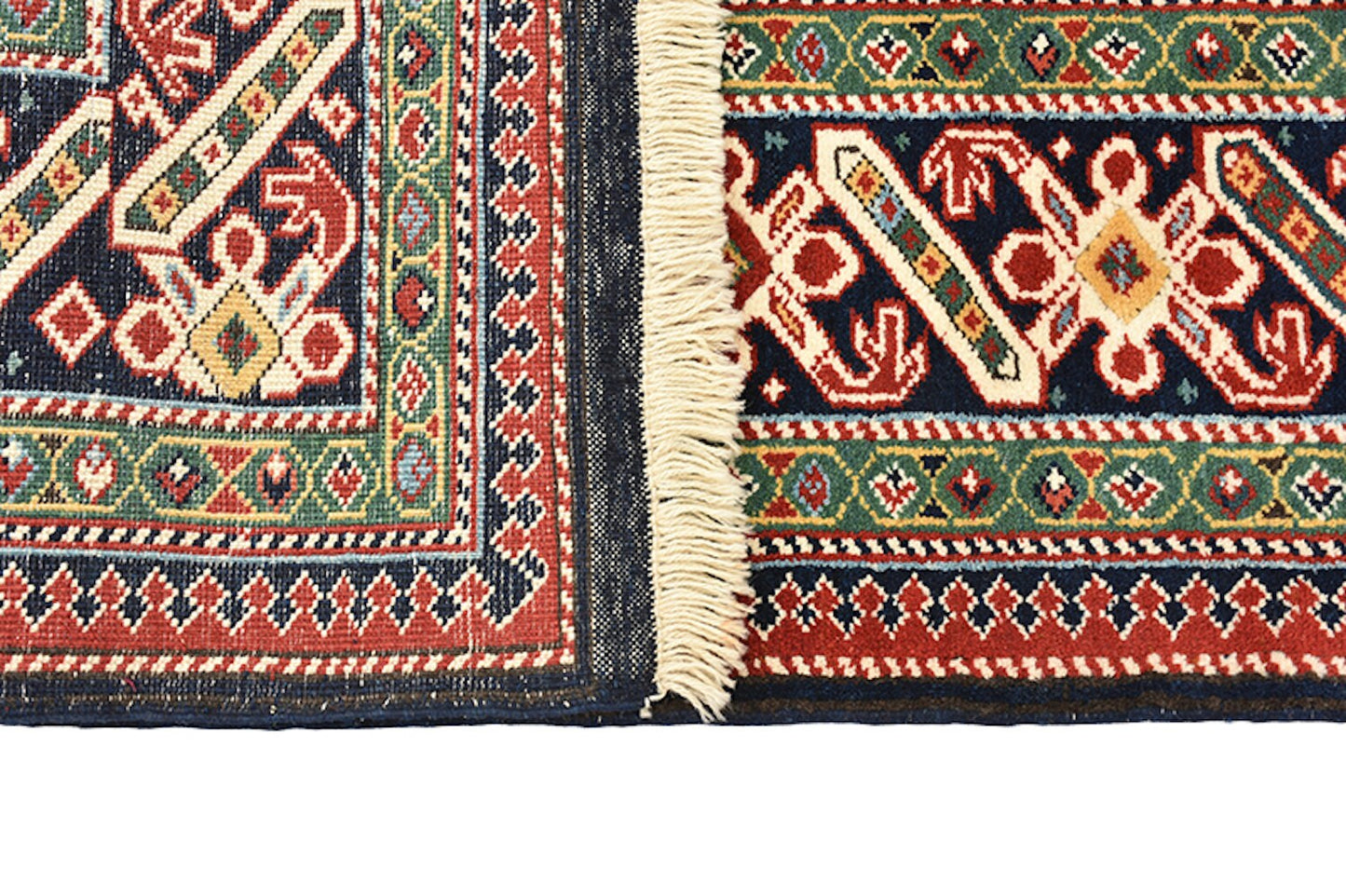 Vintage Navy 5x7 Turkish Kazak Rug | Tribal Geometric Rug | Green Border Rug | Handwoven Rug