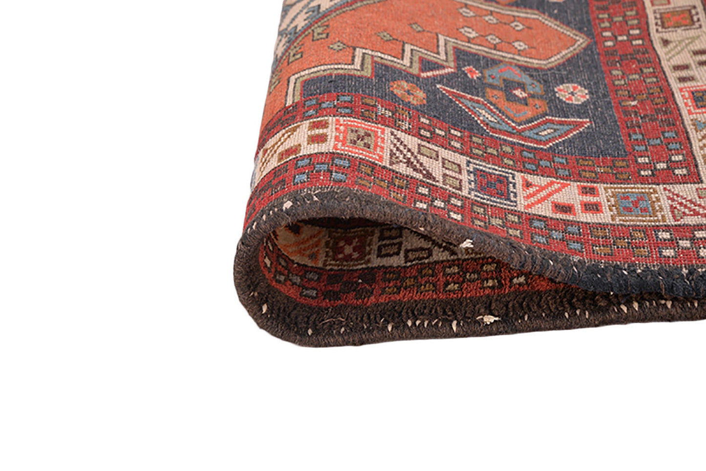 Long 2x9 Vintage Runner | Persian Turkish Geometric Design in Brick & Navy Blue