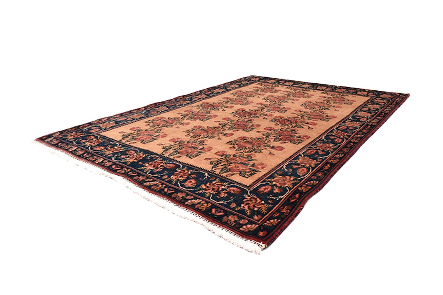 Floral Persian 5x7 Pink Navy Vintage Rug | Wool Medium Pile Rug | Farmhouse Style Rug | Antique Wool Area Rug