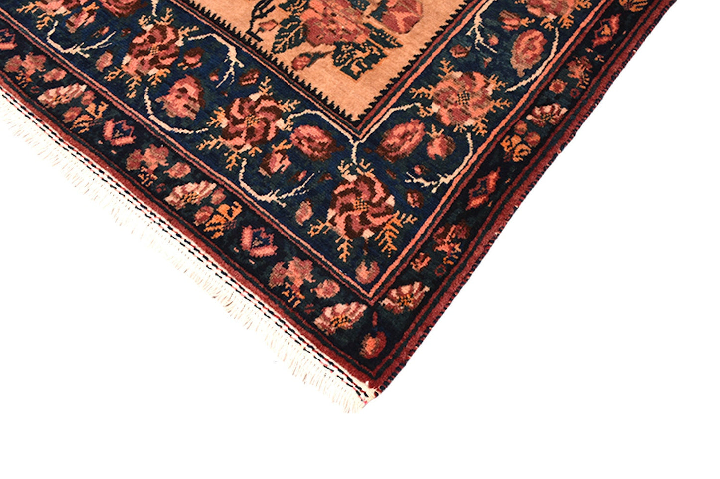 Floral Persian 5x7 Pink Navy Vintage Rug | Wool Medium Pile Rug | Farmhouse Style Rug | Antique Wool Area Rug