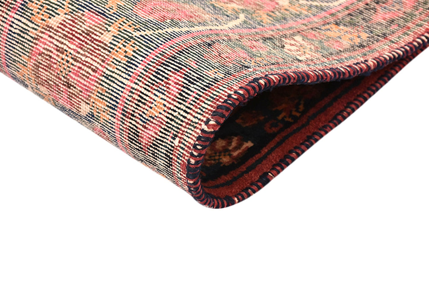 Floral Persian 5x7 Pink Navy Vintage Rug | Wool Medium Pile Rug | Farmhouse Style Rug | Antique Wool Area Rug