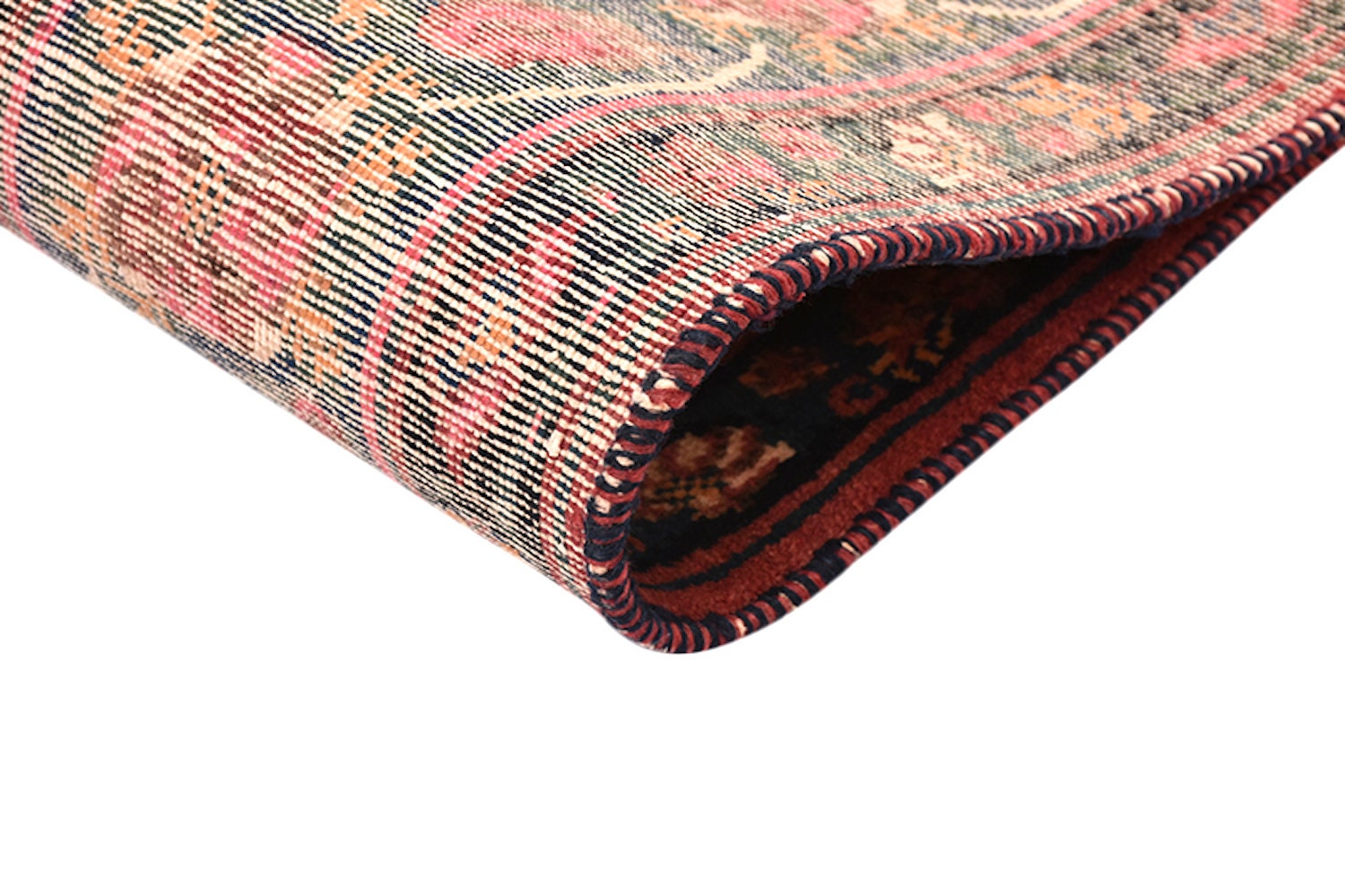 Floral Persian 5x7 Pink Navy Vintage Rug | Wool Medium Pile Rug | Farmhouse Style Rug | Antique Wool Area Rug