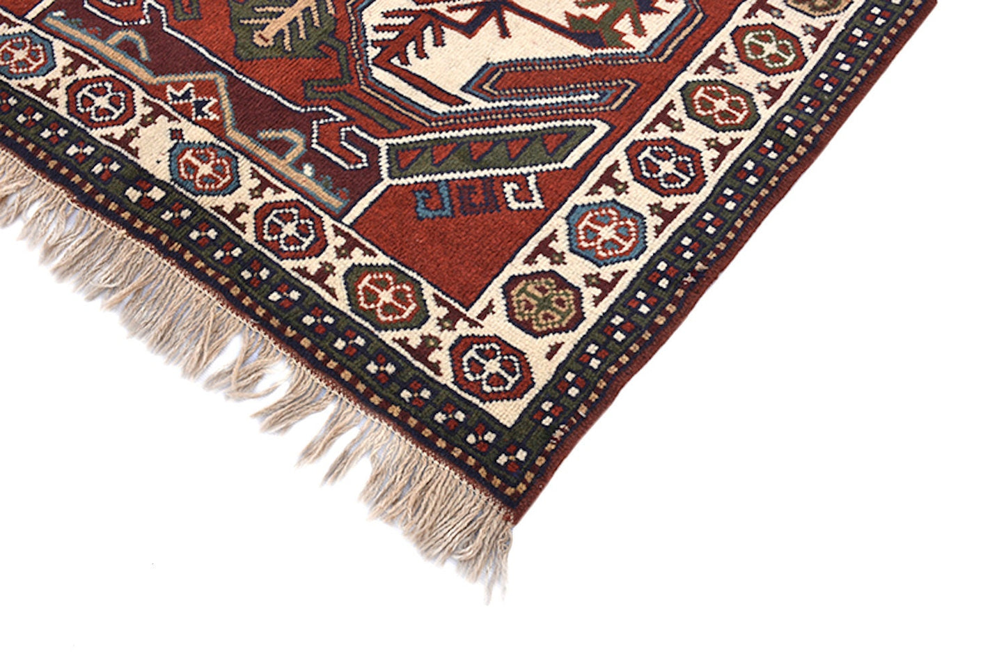 Vintage Tribal Handmade Rug | Red Geometric Rug | 3x6 ft | Area Rug | Wool Antique Accent Rug | Red Blue Beige Rug