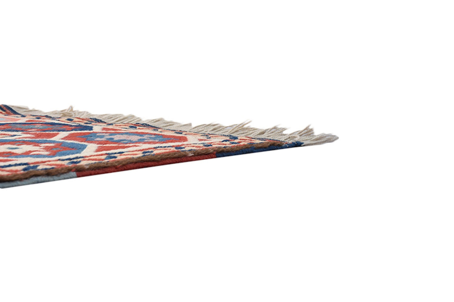 Blue Red Rug | Geometric Tribal Pattern | Nautical Style | 4 x 6 ft | Wool Kazak Rug | Handwoven Antique Rug