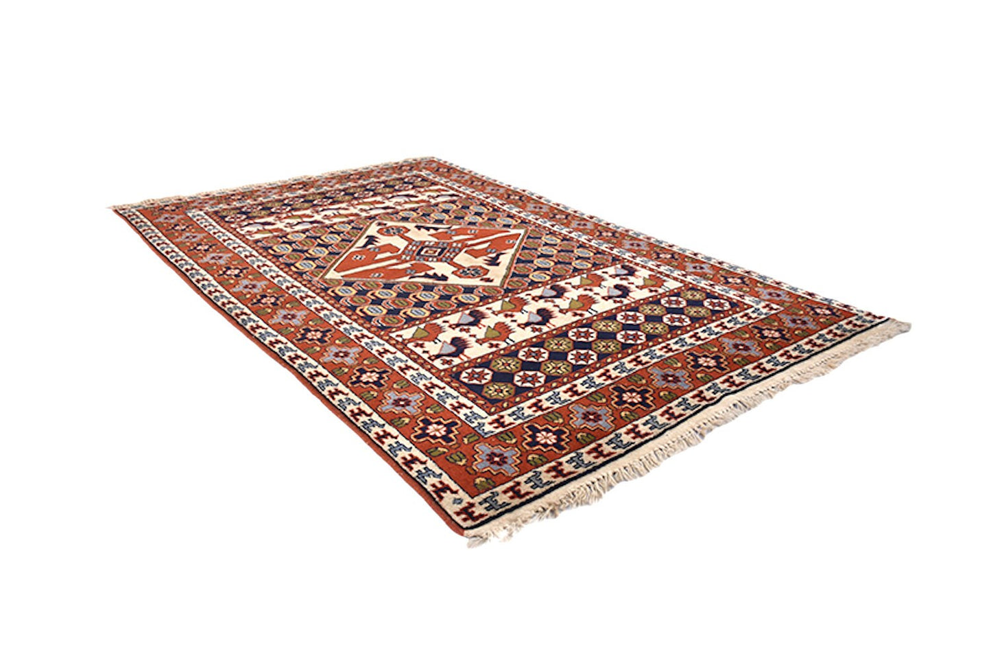 Handmade Tribal Vintage Rug | 4 x 6 ft | Orange Brown Rug | Kazak Area Rug | Antique Rug | Wool