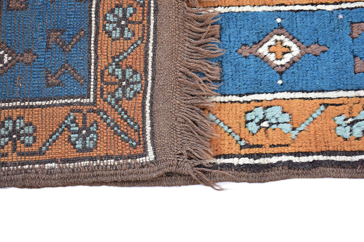 Blue Brown Vintage Runner Rug | Turkish Kazak Runner | 3 x 11 ft Runner | Geometric Tribal Style | Hand Knotted Wool Long Runner Rug