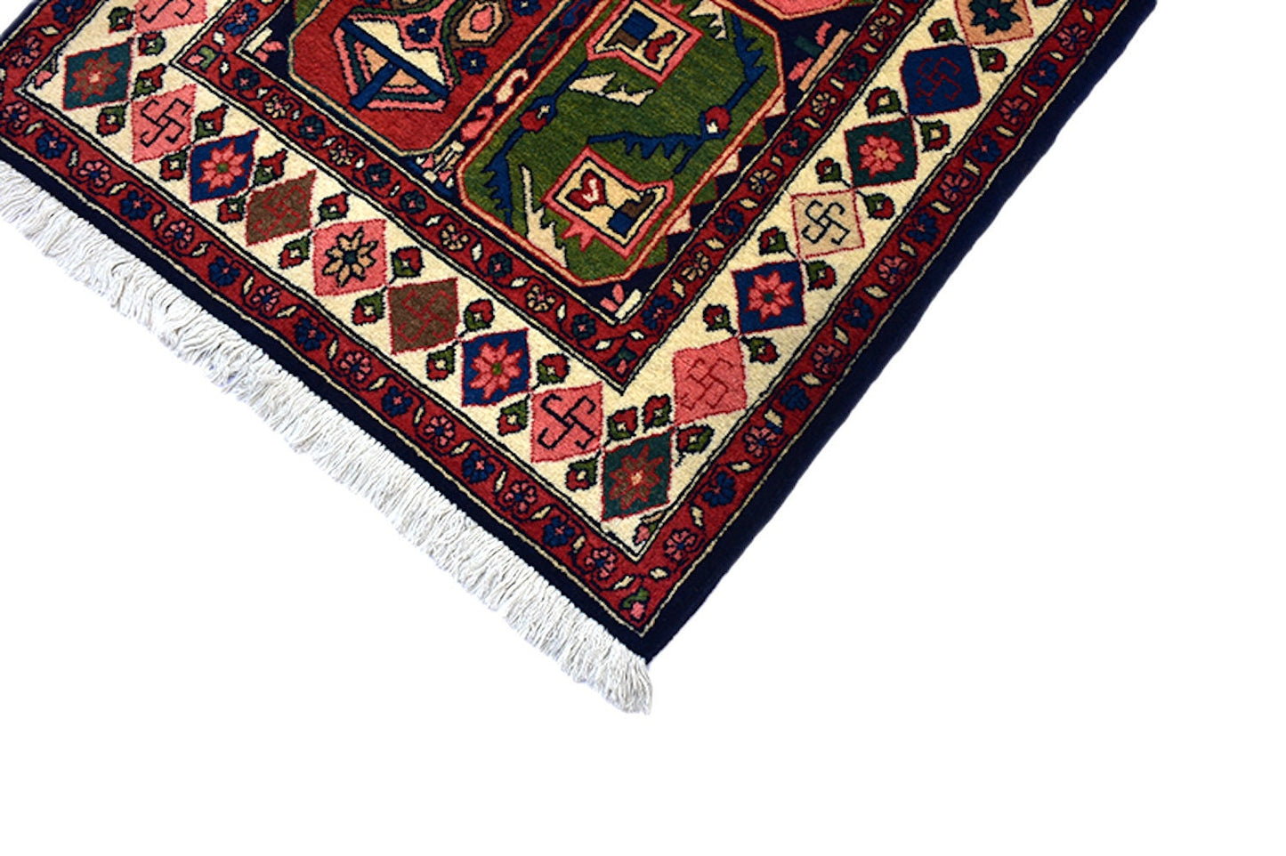 Blue Pink Runner Rug | Colorful Hallway Rug | Persian Caucasian Runner Rug | 3 x 11 ft | Multicolor Tribal Pattern | Wool Hand Knotted Rug