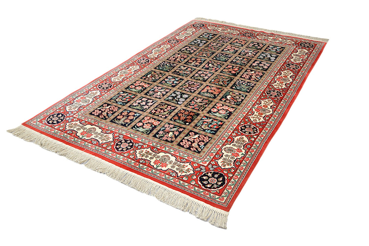 Silk Oriental 5 x 8 Turkish Antique Rug, Red Pink And Black Rug, Floral Traditional Design, Hand knotted with Dyed Silk, One of a Kind