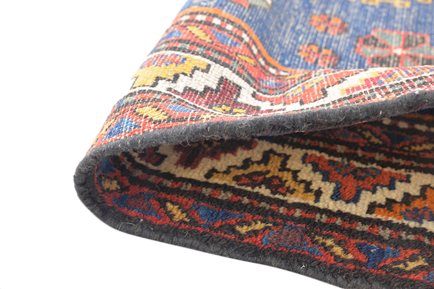 Bright Orange Blue Tribal Rug | Boho Eclectic Rug | 4 x 6 Feet | Kazak Antique Handmade Carpet | Vibrant Colorful