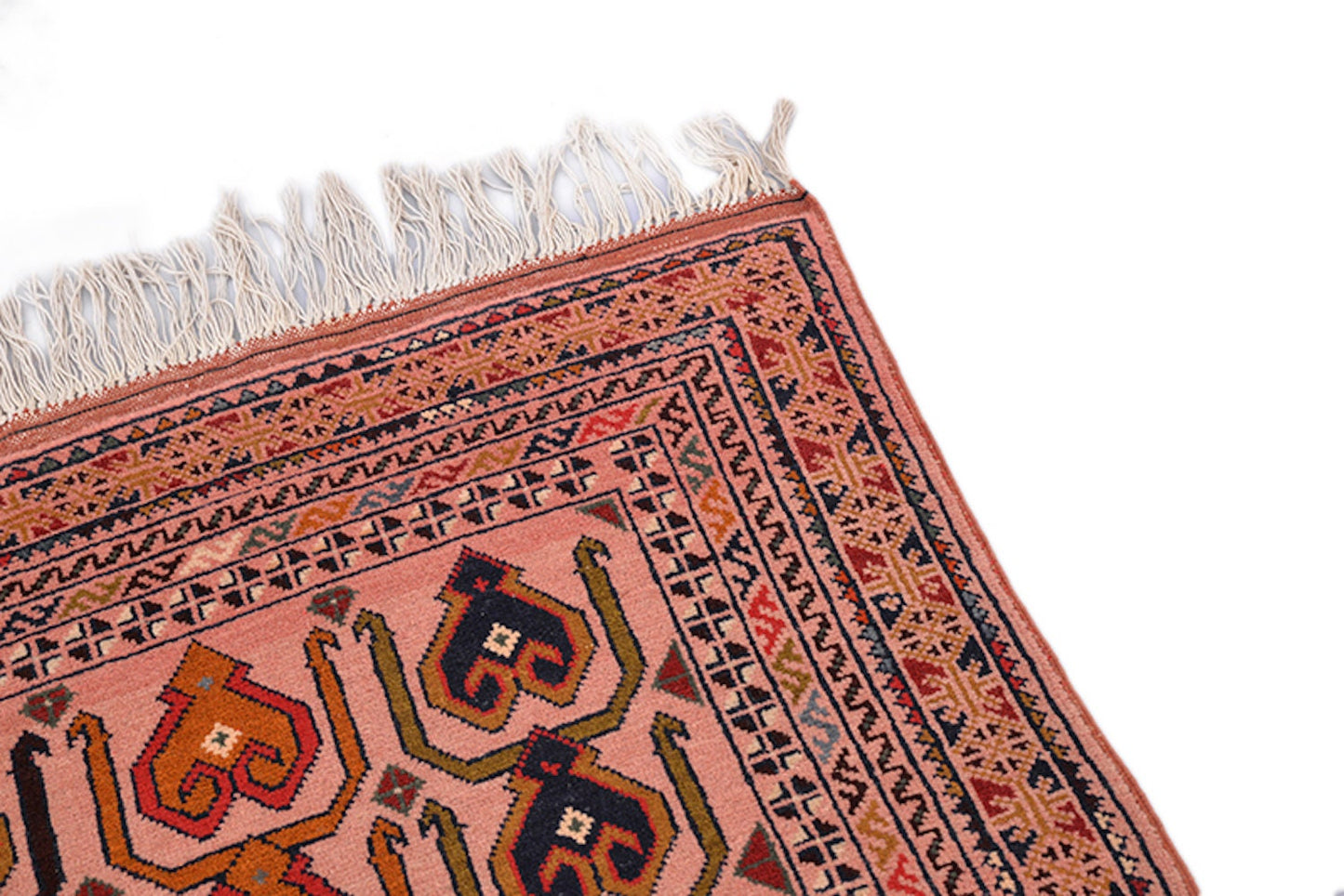 Pink Handmade Rug | Antique Area Rug | 3 x 5 Feet | Geometric Repetitive Oriental Pattern | Boho Tribal Style | Accent Rug