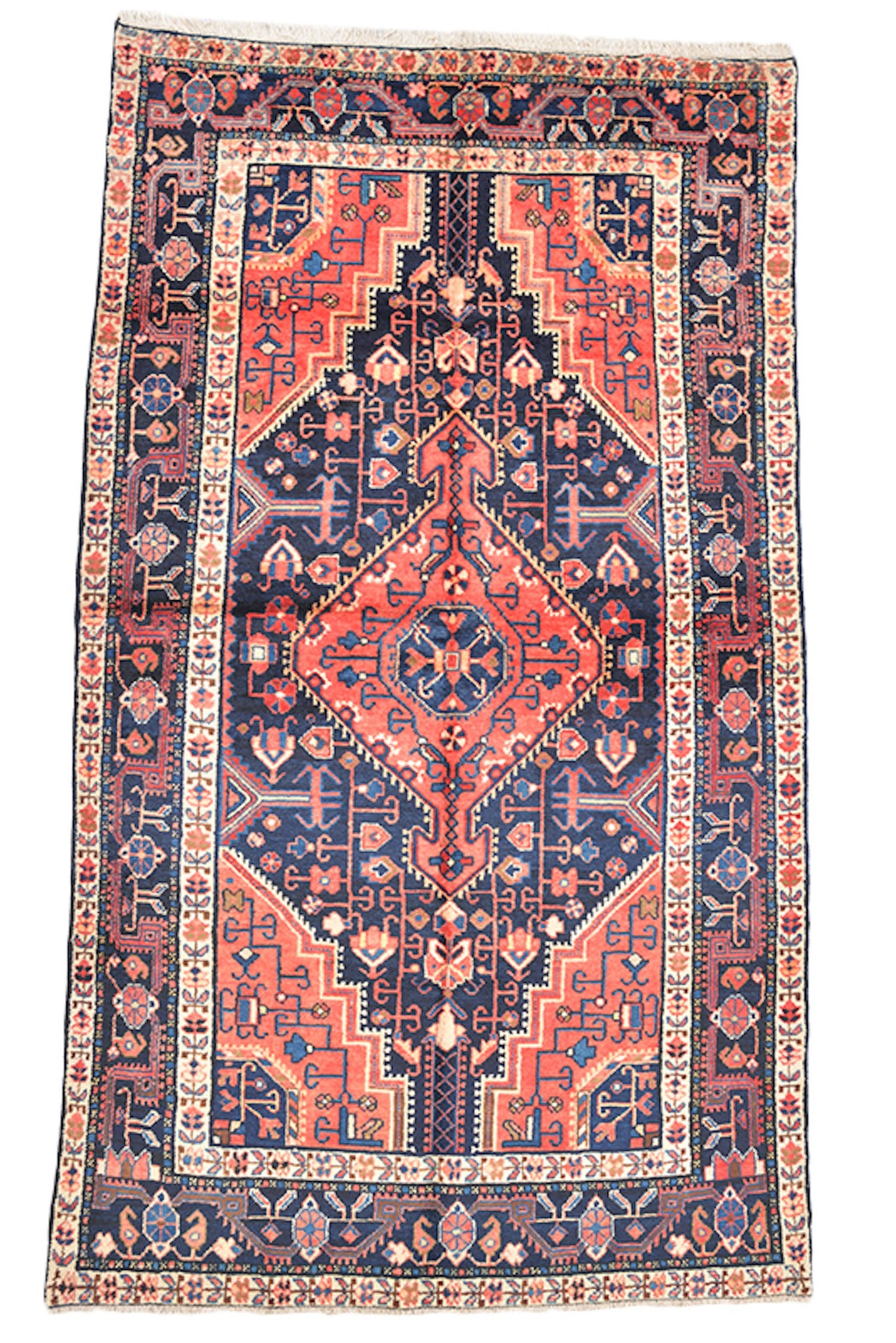 Oriental Handmade Rug | Orange Coral & Blue | 4 x 7 Feet | Geometric Tribal Floral Rug | Accent Rug | Handwoven Wool Rectangle Rug