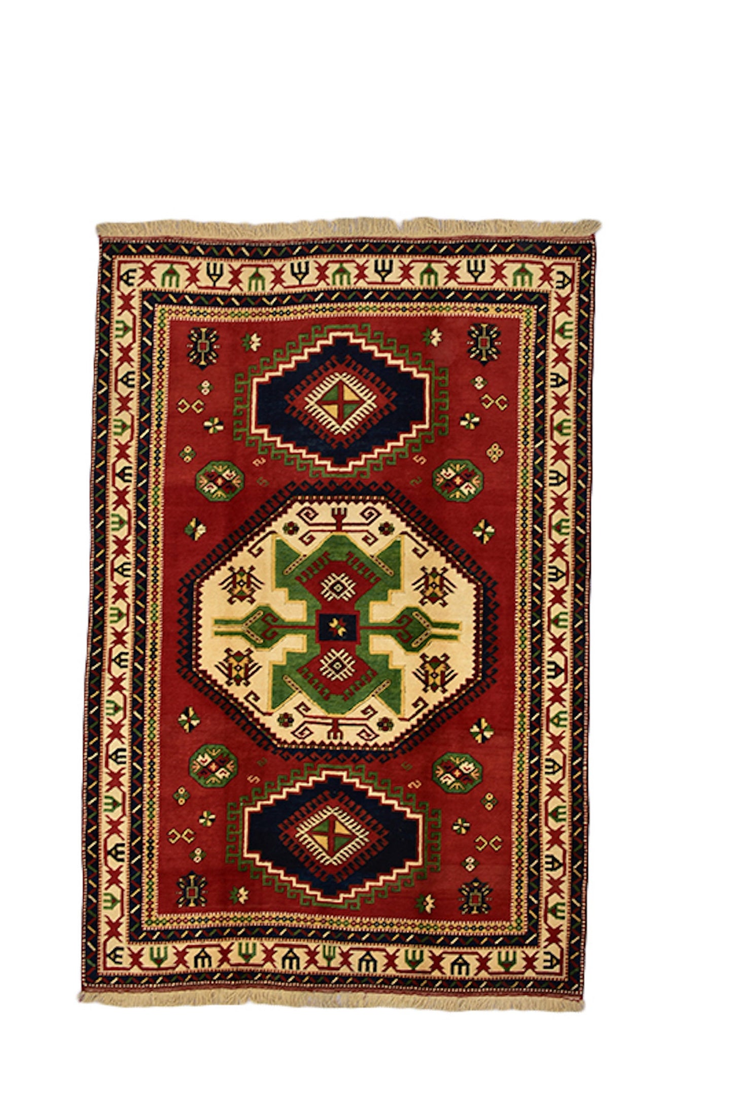 Red Kazak Turkish 6x9 Rug Wool Rug | Antique Tribal Geometric Rug | Oriental Rug | Handmade Wool Rug