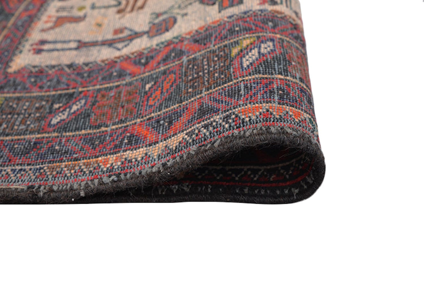 8 Feet x 3.5 Feet Runner Rug | Vintage Afghan Rug |Red Bright Rug | Wool Handwoven Runner | Persian Tribal Geometric | Kitchen Hallway Rug