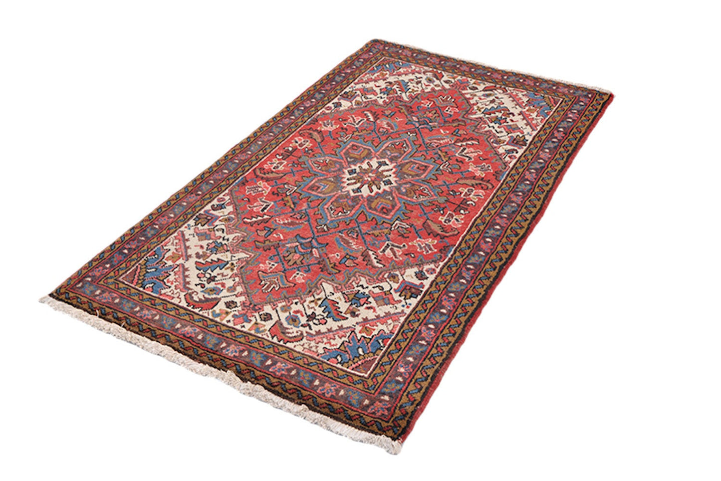 7 Feet x 4'7 Feet | Vintage Oriental Rug | Pink Red Medallion | Blue Border | Boho Chic Rustic Rug | Accent Rug | Wool Antique Rug