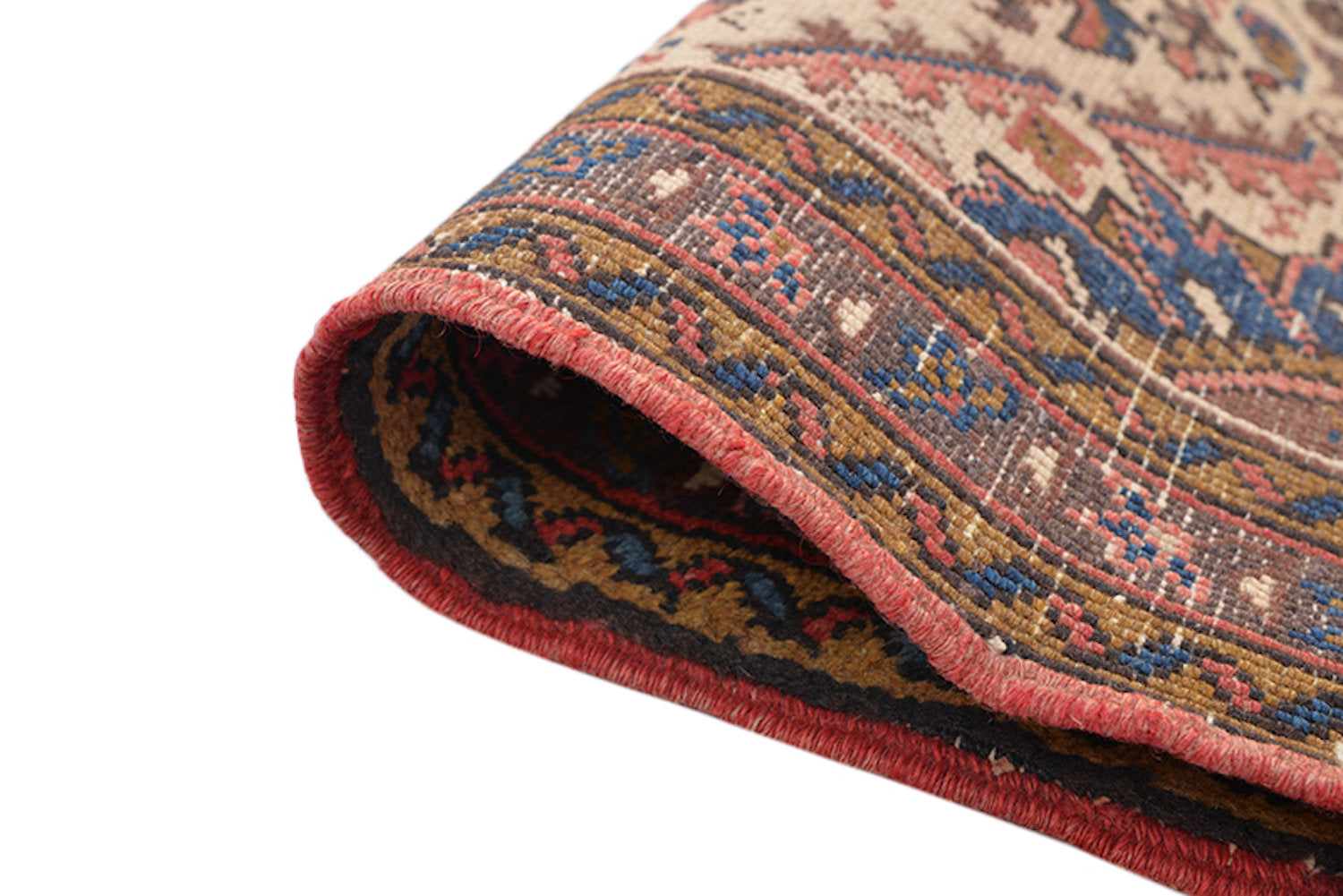 7 Feet x 4'7 Feet | Vintage Oriental Rug | Pink Red Medallion | Blue Border | Boho Chic Rustic Rug | Accent Rug | Wool Antique Rug