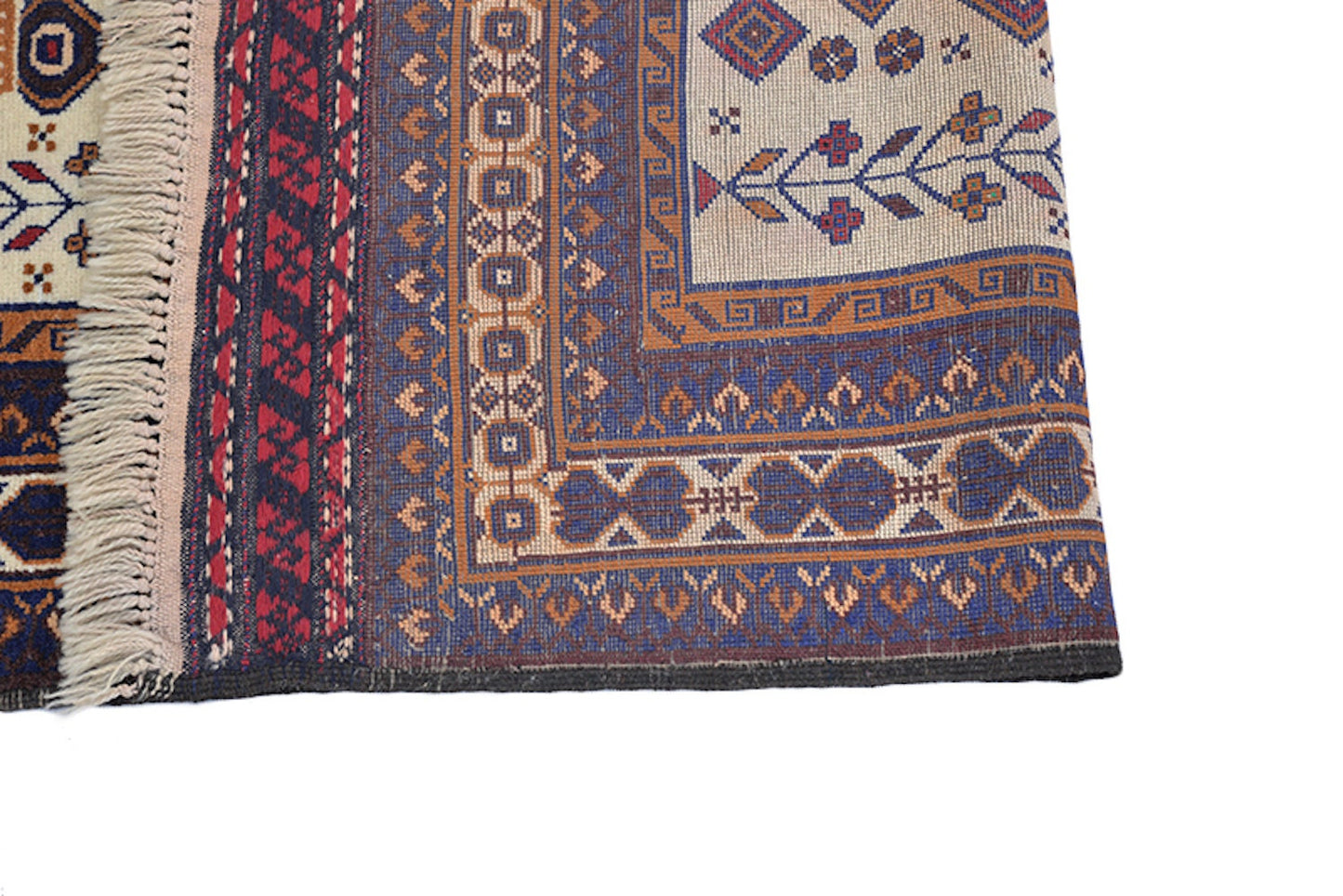 Vintage Rustic Rug | Persian Pakistan Area Rug | 6 x 8 Feet | Navy Pink Border | Hand Knotted Wool Antique Rug