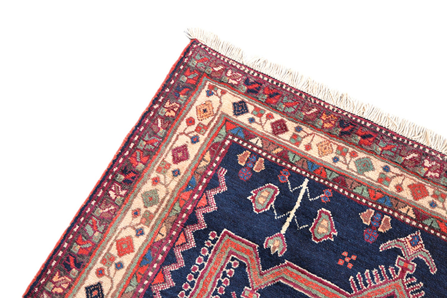 7 x 5 Feet | Blue Geometric Rug | Vintage Tribal Rug | Red Nomadic Motifs | Hand Knotted Persian Turkish Caucasian Area Rug | Antique Wool