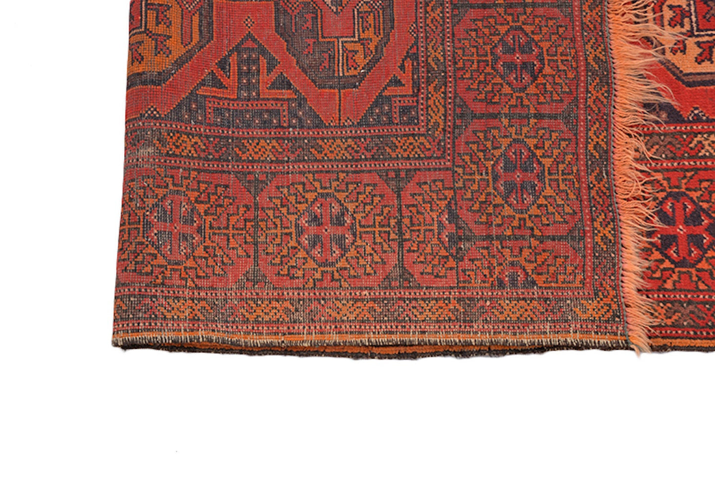 Antique Hand Knotted 4x6 Rug, Bright Red Navy Tribal Medallions, Low Pile Wool